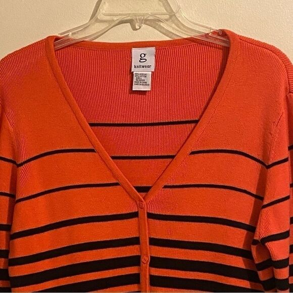 G Knitwear Sweaters - Women’s G Knitwear Button Down Long Sleeves Orange Black Striped Sweater Size L